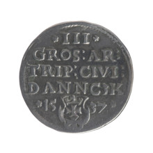 Gdansk troika, Sigismund I the Old (King of Poland; 1506–1548). Polish coin, 1537. Obverse: Crowned