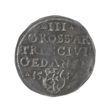 Gdansk trojak, Sigismund I the Old (King of Poland; 1506–1548). Obverse: crowned male bust in