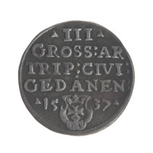 Gdansk trojak, Sigismund I the Old (King of Poland; 1506–1548). Obverse: Crowned male bust in