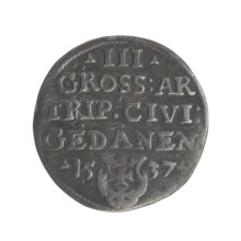 Gdansk troika, Sigismund I the Old (King of Poland; 1506–1548). Obverse: Crowned male bust in