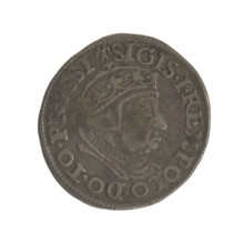 Gdansk trojak, Sigismund I the Old (King of Poland; 1506–1548). Obverse: Crowned male bust in