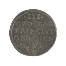 Gdansk trojak, Sigismund I the Old (King of Poland; 1506–1548). Obverse: Crowned male bust in