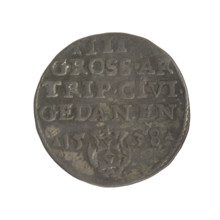 Gdansk troika, Sigismund I the Old (King of Poland; 1506–1548). Obverse: Crowned male bust in
