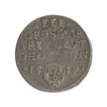 Gdansk troika, Sigismund I the Old (King of Poland; 1506–1548). Obverse: Crowned male bust in