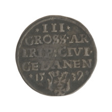 Gdansk trojak, Sigismund I the Old (King of Poland; 1506–1548). Obv.: Crowned male bust in profile