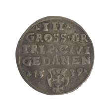Gdansk trojak, Sigismund I the Old (King of Poland; 1506–1548). Obverse: Crowned male bust in