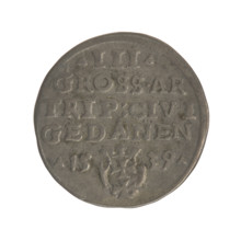 Gdansk trojak, Sigismund I the Old (King of Poland; 1506–1548). Obverse: crowned male bust in