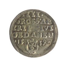 Gdansk troika, Sigismund I the Old (King of Poland; 1506–1548). Obverse: Crowned male bust in