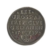 Gdansk trojak, Sigismund I the Old (King of Poland; 1506–1548). Obverse: Crowned male bust in