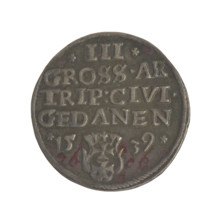 Gdansk trojak, Sigismund I the Old (King of Poland; 1506–1548). Obverse: crowned male bust in