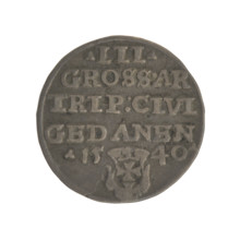 Gdansk trojak, Sigismund I the Old (King of Poland; 1506–1548). Obverse: Crowned male bust in