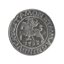 Lithuanian half-grosz, Sigismund II Augustus (King of Poland; 1544–1572). Obverse: Polish eagle; in