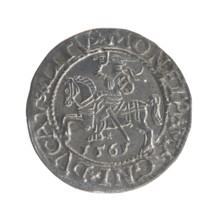 Lithuanian half-grosz, Sigismund II Augustus (King of Poland; 1544–1572). Obverse: Polish Eagle; in