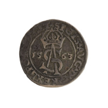 Lithuanian trojak, Sigismund II Augustus (king of Poland; 1544–1572). Coin dated 1563, struck in