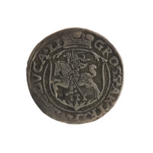 Lithuanian trojak, Sigismund II Augustus (king of Poland; 1544–1572). Aw: Under the crown a tied