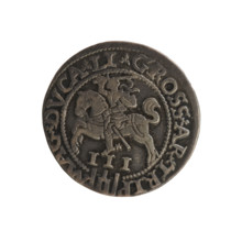 Lithuanian trojak, Sigismund II Augustus (king of Poland; 1544–1572). Obverse: under the crown a