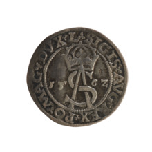 Lithuanian trojak, Sigismund II Augustus (King of Poland; 1544–1572). Obverse: under the crown a