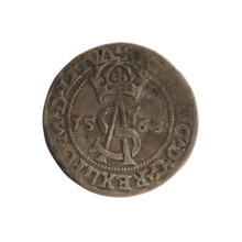 Lithuanian trojak, Sigismund II Augustus (king of Poland; 1544–1572). Aw: Under the crown a tied