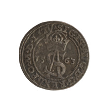Lithuanian trojak, Sigismund II Augustus (king of Poland; 1544–1572). Aw: Under the crown a tied