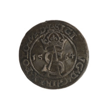 Lithuanian trojak, Sigismund II Augustus (king of Poland; 1544–1572). Aw. Under the crown a tied
