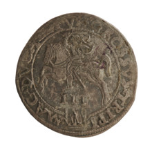 Lithuanian trojak, Sigismund II Augustus (king of Poland; 1520–1572). Obverse: crowned male bust in
