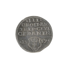 Gdansk trojak, Sigismund II Augustus (King of Poland; 1544–1572). Obv.: Crowned male bust in