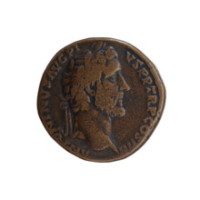 Sestertius of Antoninus Pius (86–161; Roman emperor 138–161). Obverse: head of the emperor in a