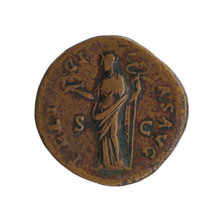 Sestertius, Antoninus Pius (86–161; Roman emperor 138–161), struck 145–161 CE. Obverse: head of