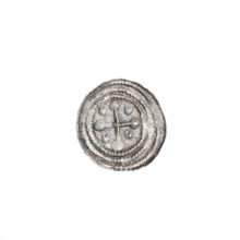 Denarius of Boleslaw III Krzywousty (prince of Poland; 1107–1138). Obverse: In a linear border, a