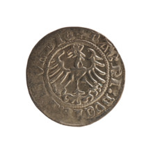 Lithuanian half-grosz, Sigismund I the Old (king of Poland; 1506–1548). Obverse: Pursuer (emblem of