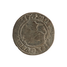 Lithuanian half-grosz, Sigismund I the Old (king of Poland; 1506–1548). Obverse: Pursuer turned