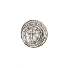 Denarius, Boleslaw III Krzywousty (prince of Poland; 1107–1138). Obverse: in the beaded border, a