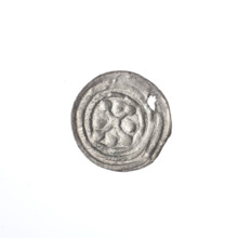 Denarius of Boleslaw III Krzywousty (prince of Poland; 1107–1138). Obverse: in the beaded border, a