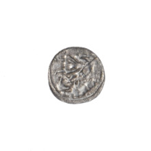 Denarius of Boleslaw III Krzywousty (prince of Poland; 1086–1138). Obverse: in a beaded border, a