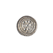 Denarius of Boleslaw III Krzywousty (prince of Poland; 1086–1138). Obverse: in beaded border, a