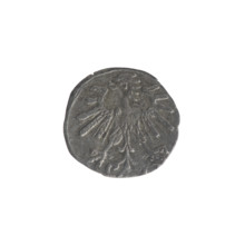 Denarius (coin), 1563. Obverse: Polish Eagle in rim; Reverse: Lithuanian Pursuer in rim, below the