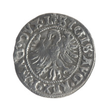 Lithuanian half-grosz, Sigismund II Augustus (King of Poland; 1544–1572). Obverse: Polish Eagle; in