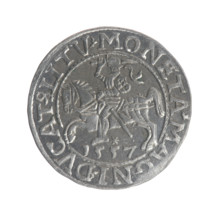 Lithuanian half-grosz, Sigismund II Augustus (King of Poland; 1544–1572). Obverse: Polish Eagle; in