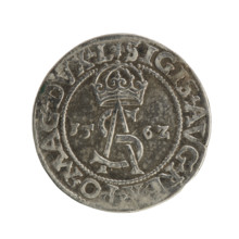 Lithuanian trojak, Sigismund II Augustus (king of Poland; 1544–1572); emblems of the Jagiellon