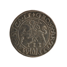 Lithuanian trojak, Sigismund II Augustus (king of Poland; 1544–1572); emblems of the Jagiellon