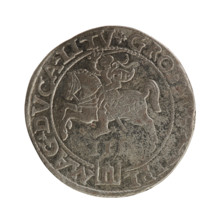 Lithuanian trojak, Sigismund II Augustus (King of Poland; 1544–1572). Coats of arms: Jagiellons