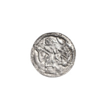 Denarius, Boleslaw III Krzywousty (prince of Poland; 1107–1138). Obverse (beaded border): a knight