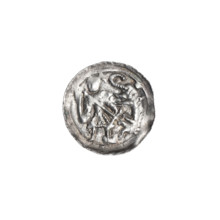 Denarius of Boleslaw III Krzywousty (prince of Poland; 1107–1138). Obverse: in a linear border, a