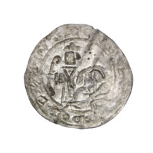 Bracteate, Boleslaw III Krzywousty (Prince of Poland; 1086–1138). In a pearl border, on the left
