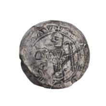 Bracteate, c. 1135–1138. Obverse in a pearl border: on the left, facing right, a kneeling prince