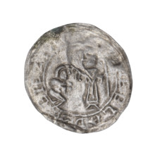Bracteate, 1135–1138. In a pearl border, on the left facing right, a kneeling prince shown in