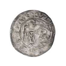 Bracteate, 1135–1138. Depicts a kneeling prince (Boleslaw III Wrymouth) in profile with hands