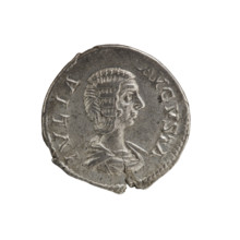 Denarius of Julia Domna (ca. 160–217), Roman empress (193–211). Obverse: Bust of Julia Domna right,