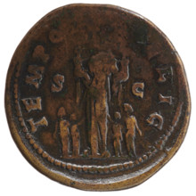 Sestertius of Faustina the Younger (ca. 130–176; Roman empress 161–176) issued under Marcus
