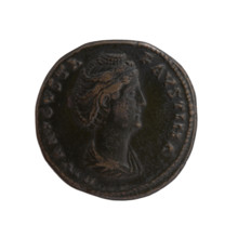 Dupondius, posthumous issue: obverse—draped bust of Faustina the Elder (98–141) facing right,
